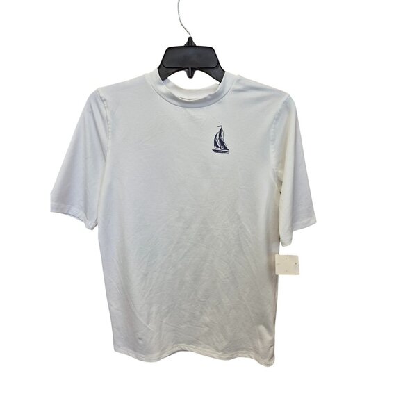 Boys White Sailboat Logo Rash Guard Swim Shirt - Picture 5 of 7